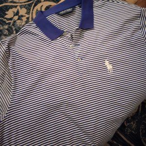 Polo by Ralph Lauren Polo Golf Shirt in White and Navy Horizontal Stripes